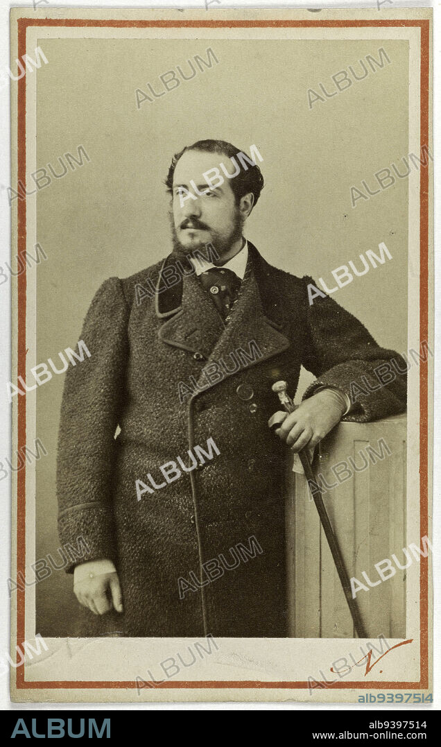 Portrait of Henri de Pène, (known as Frederick Mané Nemo), (1830-1888), (journalist), Atelier Nadar, Photographer, Between 1860 and 1890, 2nd half of the 19th century, Photography, Graphic arts, Photography, Albumen paper print, Dimensions - Work: Height: 8.9 cm, Width: 5.5 cm, Dimensions: Height: 10.3 cm, Width: 6.3 cm.