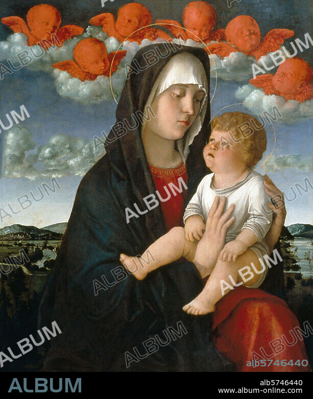 GIOVANNI BELLINI. Bellini, Giovanni c. 1430 - 1516. -"Mary and Child" (Madonna dei cherubini rossi), c. 1500. - Oil on wood, 77 × 61cm. Venice, Galleria dell'Accademia.