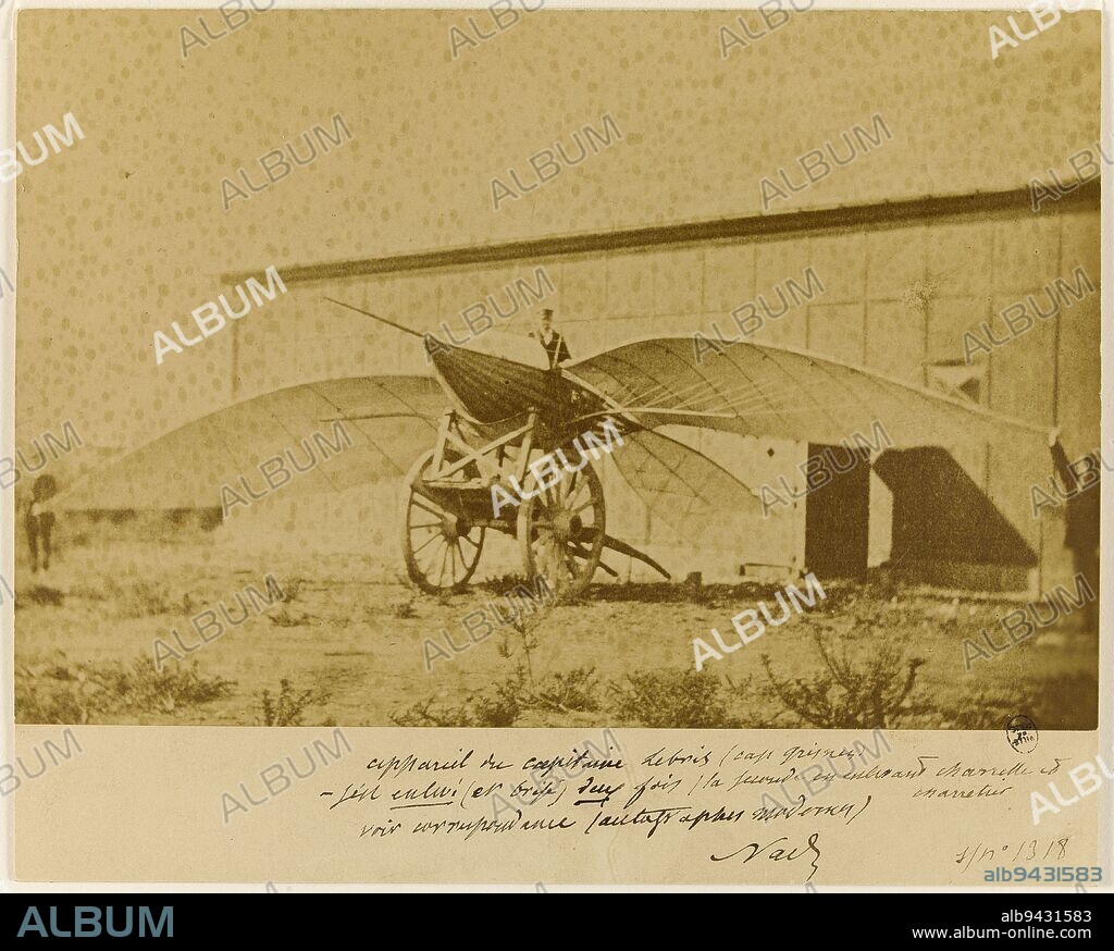 Captain Jean-Marie Le Bris (1856-1872) at Cap Griz-Nez on his plane the Albatross, Nadar (Gaspard-Félix Tournachon, dit), Photographer, 1868, 2nd half of the 19th century, Graphic Arts, Photography, Albumen print, Dimensions of the work: Height: 17.5 cm, Width: 26.6 cm, Dimensions of the museum's arrangement:, Height: 30 cm, Width: 40 cm.