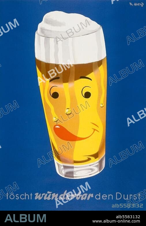 Nahrungs- und Genußmittel:. Alkohol / Bier. "löscht wunderbar den Durst". Plakat (Farbdruck), 50er Jahre. Entwurf: Th. Abeking.