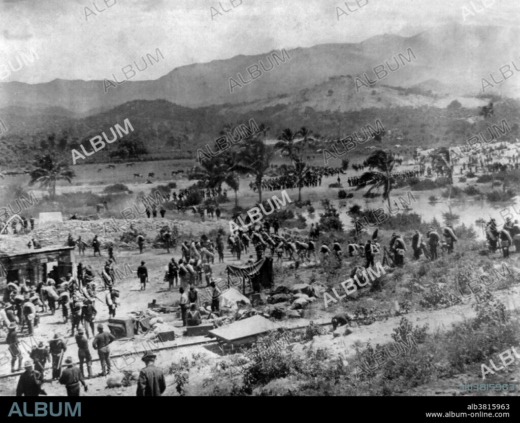 Entitled: "Landing of American troops at Daiquiri, Cuba." Spanish General Arsenio Linares y Pombo ordered the area from DaiquirÃ­ to Siboney fortified in anticipation of USA disembarkments there. On June 20, 1898, US Navy Admiral William T. Sampson, US Army General William Rufus Shafter and Cuban General Calixto GarcÃ­a planned an invasion whereby the navy would shell DaiquirÃ­, GarcÃ­a's Cuban troops would attack the Spaniards, and, in the meantime, U.S. ships would transport some Cuban troops to CabaÃ±as to cut off communications and supply. The Spanish-American War was a conflict in 1898 between Spain and the USA, the result of US intervention in the Cuban War of Independence. The ten week war was fought in both the Caribbean and the Pacific. US naval power proved decisive, allowing expeditionary forces to disembark in Cuba against a Spanish garrison already brought to its knees by nationwide Cuban insurgent attacks and further wasted by yellow fever. The result was the 1898 Treaty of Paris, negotiated on terms favorable to the US, which allowed it temporary control of Cuba, and ceded ownership of Puerto Rico, Guam and the Philippine islands. No photographer credited, 1898.