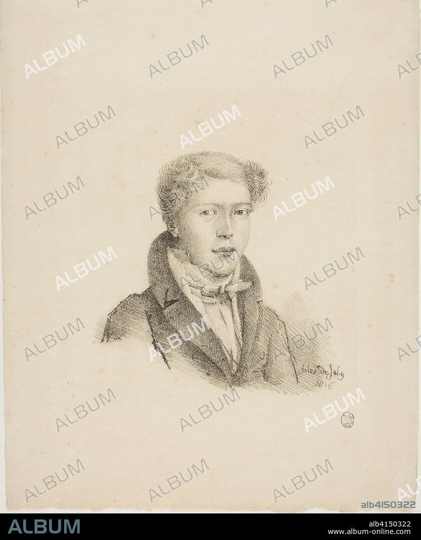 Portrait of a Young Man. Jules de Joly; French, 1788-1865. Date: 1816. Dimensions: 129 × 131 mm (image); 268 × 219 mm (sheet). Lithograph in black on cream wove paper. Origin: France.