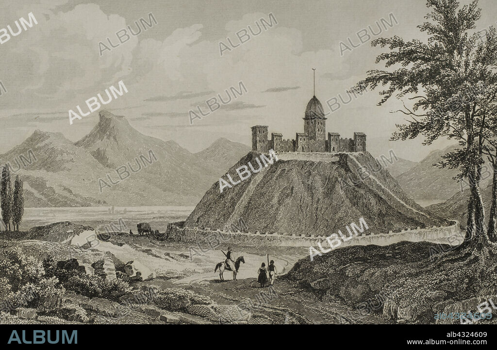 SAMUEL CHOLET (1786-1874). FRENCH PRINTMAKER.. Antigua Armenia. Erzurum (territorio turco en la actualidad). Castillo. Grabado dibujado por Vanderburch. Grabado por S. Cholet. Panorama Universal. Historia de la Armenia, 1838.