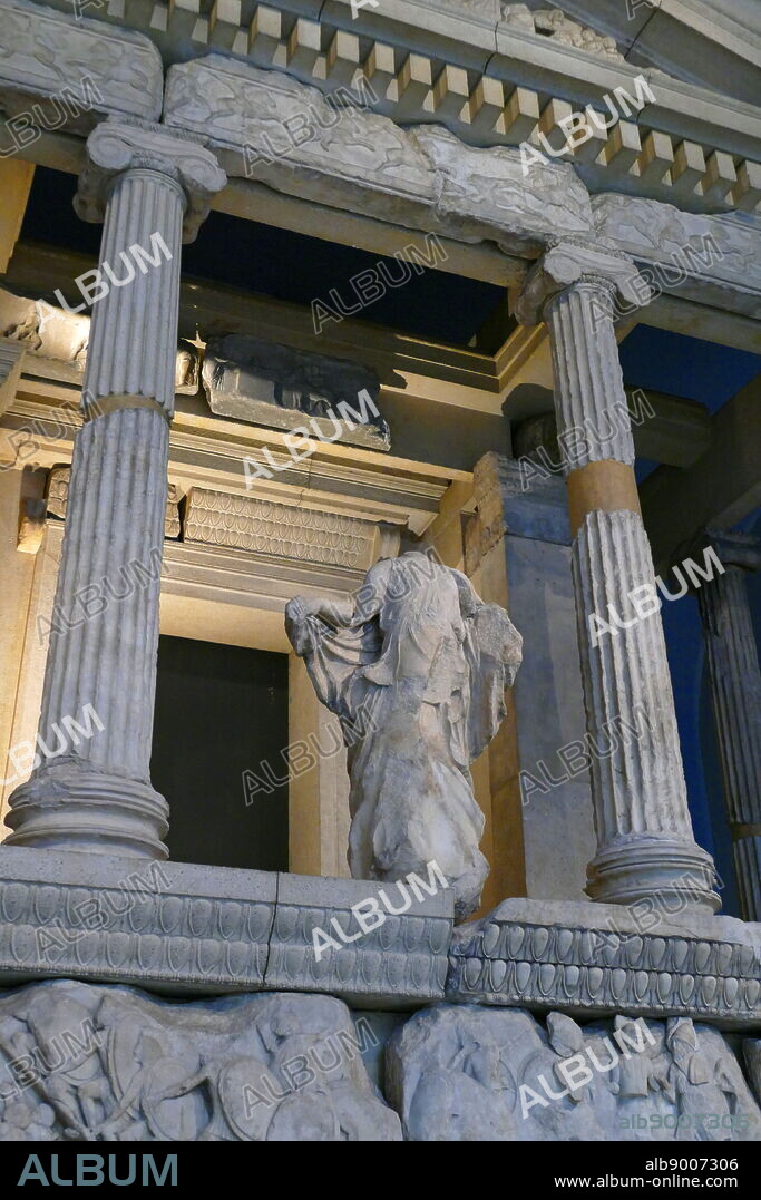 The Nereid Monument is a sculptured tomb from Xanthus in classical period Lycia, Turkey. It took the form of a Greek temple on top of a base decorated with sculpted friezes, and is thought to have been built in the early fourth century BC as a tomb for Arbinas, the Xanthian dynast who ruled western Lycia.