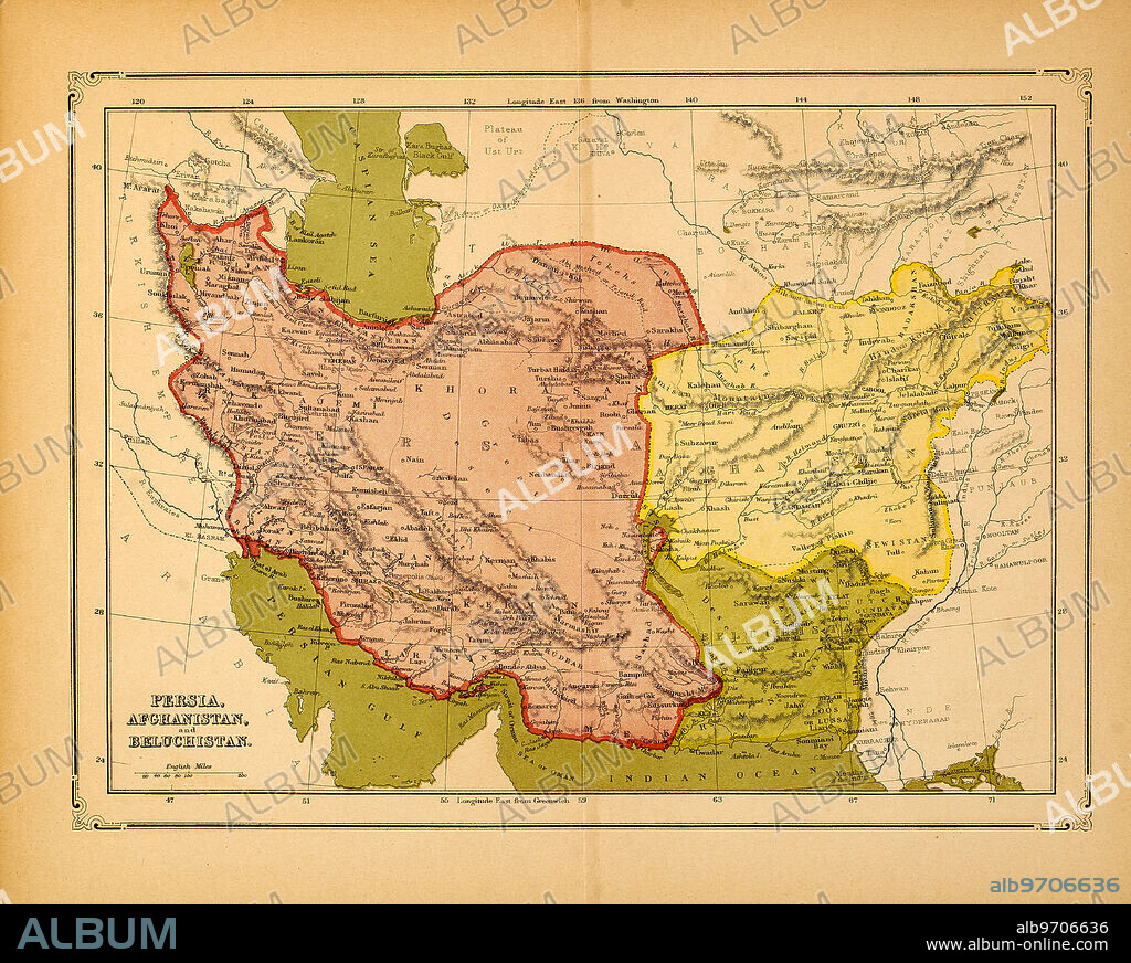 Persia, Afghanistan, Beluchistan, Map, early 1900's.