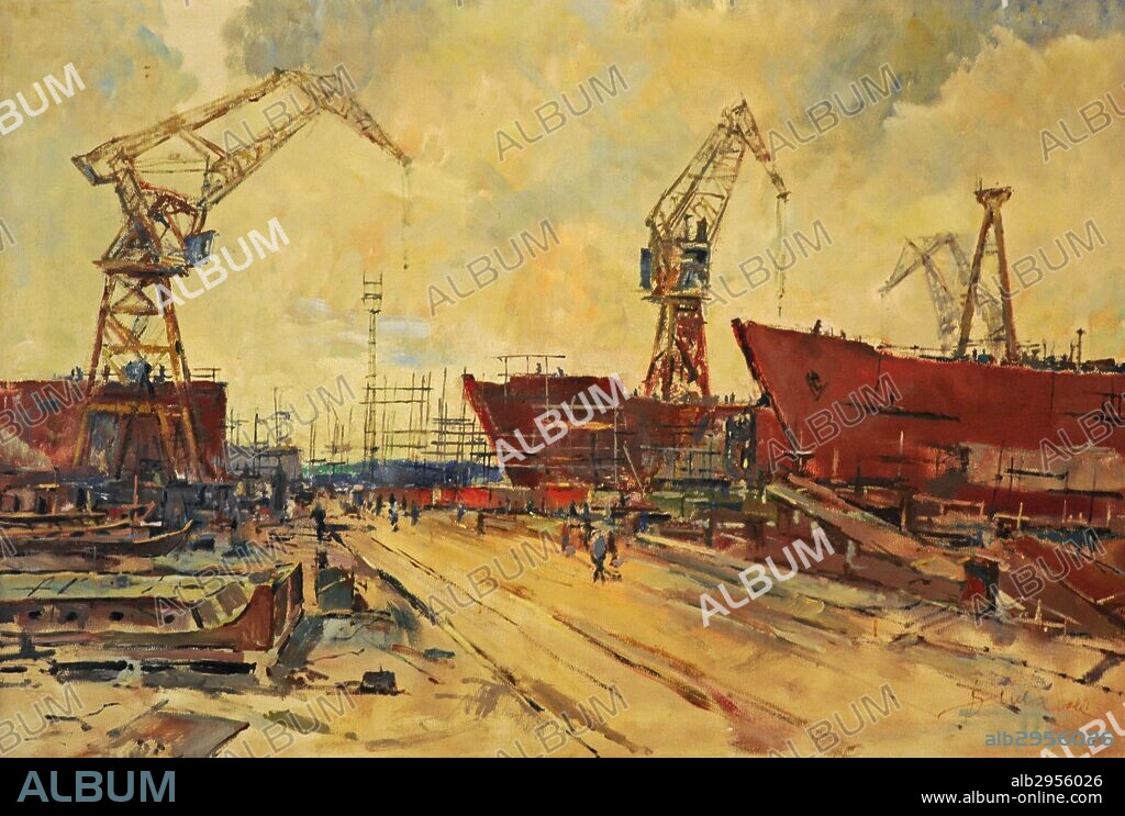 HISTORIA. SIGLO XX. POLONIA. ASTILLERO de la Comuna de París en la ciudad polaca de Gdynia. Grúas. 1966. Museo de Historia. Gdansk. Polonia. Europa.