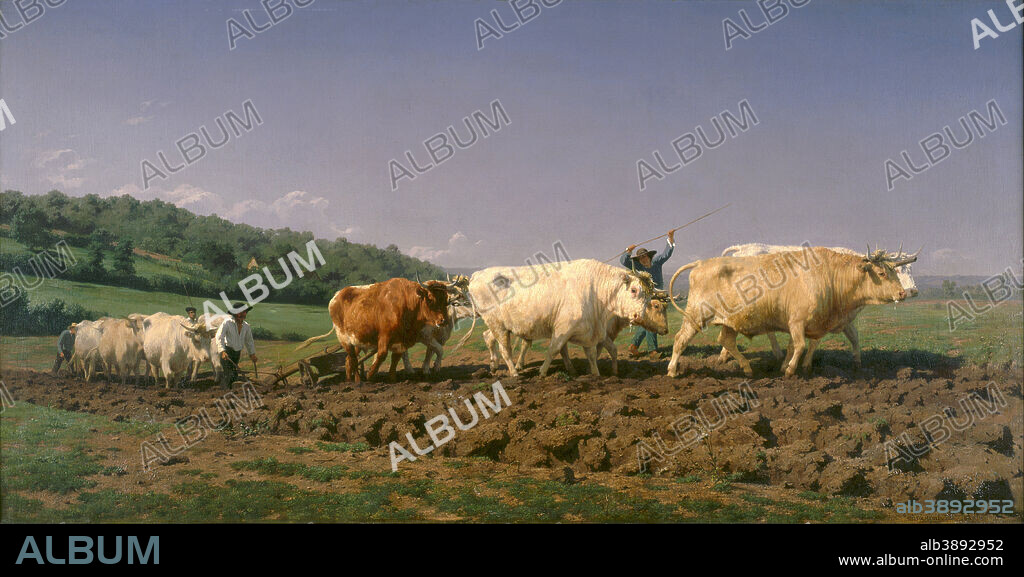 ROSA BONHEUR. Labourage nivernais Ploughing in Nevers. Date/Period: 1849. Painting. Oil on canvas. Height: 1,340 mm (52.75 in); Width: 2,600 mm (102.36 in).