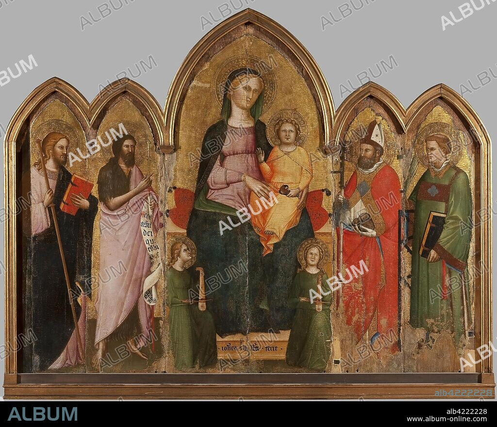 GIOVANNI DI BARTOLOMEO CRISTIANI. 'Madonna with Child Enthroned with St James the Less, St John the Baptist, St Nicholas and St Lawrence'. Italy, Second half of the 1380s. Dimensions: 132x162 cm.