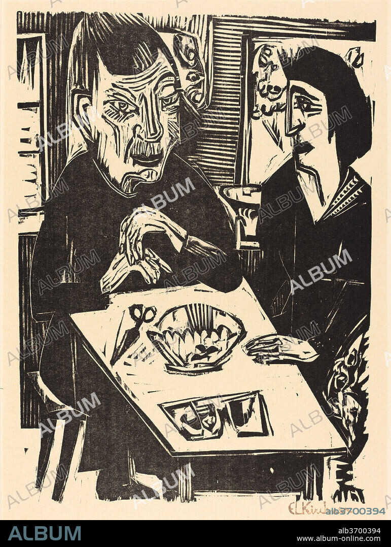 ERNST LUDWIG KIRCHNER. Old and Young Woman (Alte und jungere Frau). Dated: 1921. Medium: woodcut.