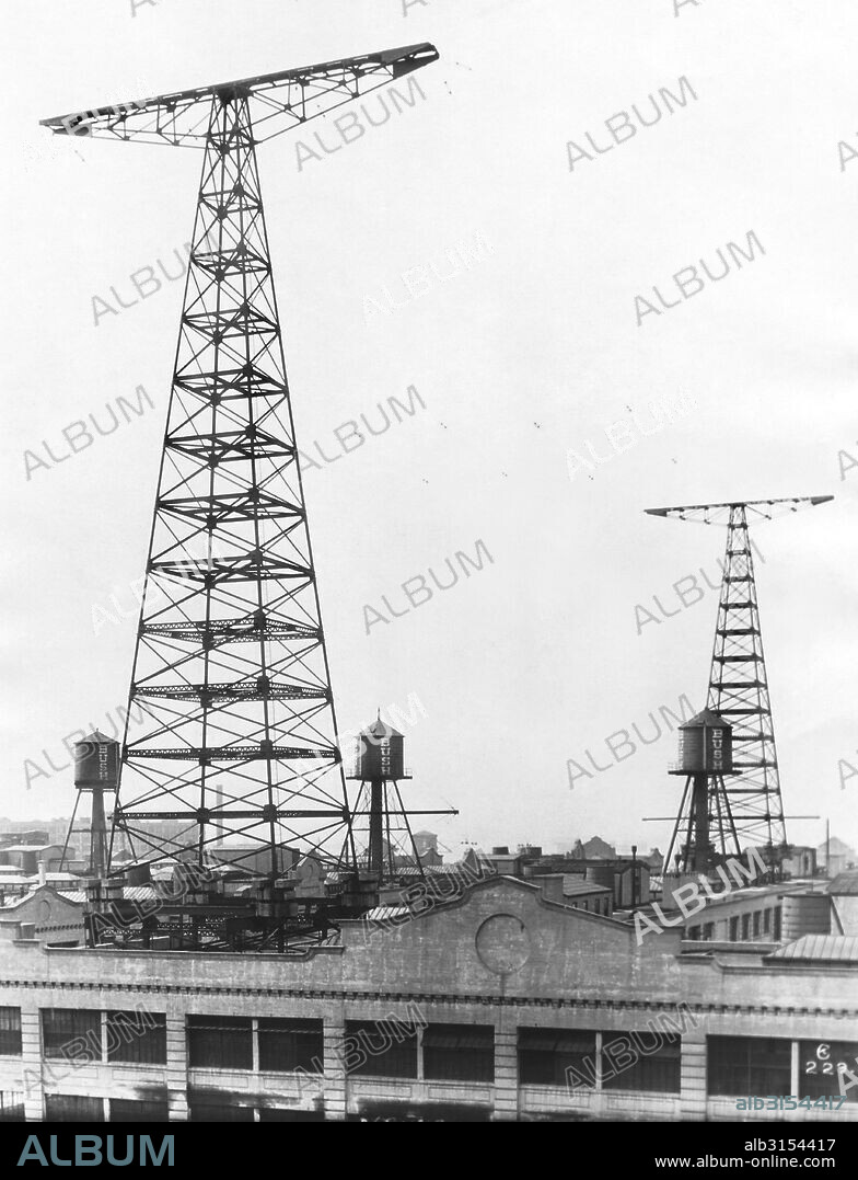 New York, New York:  1924 The towers of WNY radio station atop the Bush Terminal in Brooklyn.