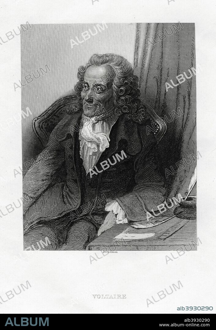 Voltaire, French Enlightenment writer, essayist, deist and philosopher, 1884. Portrait of Voltaire (1694-1778), author, playwright, satirist and man of letters.