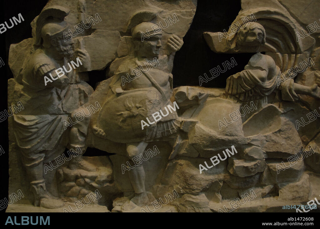 Frieze of the Basilica Emilia depicting episodes of the origins of Rome. 2nd century BC. Roman National Museum. Palazzo Massimo. Rome. Italy.