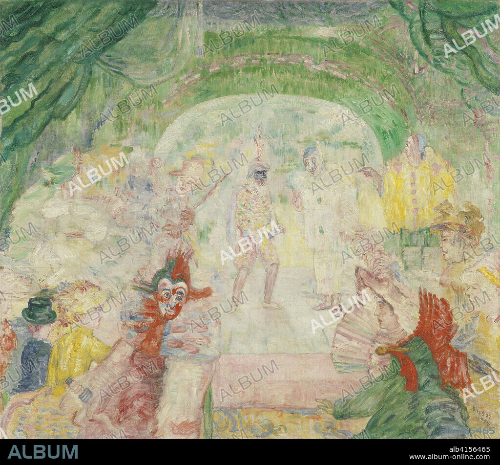 James Ensor (Ostende, 1860-1949). Teatro de máscaras (1908). Óleo sobre lienzo. 72 x 86 cm.