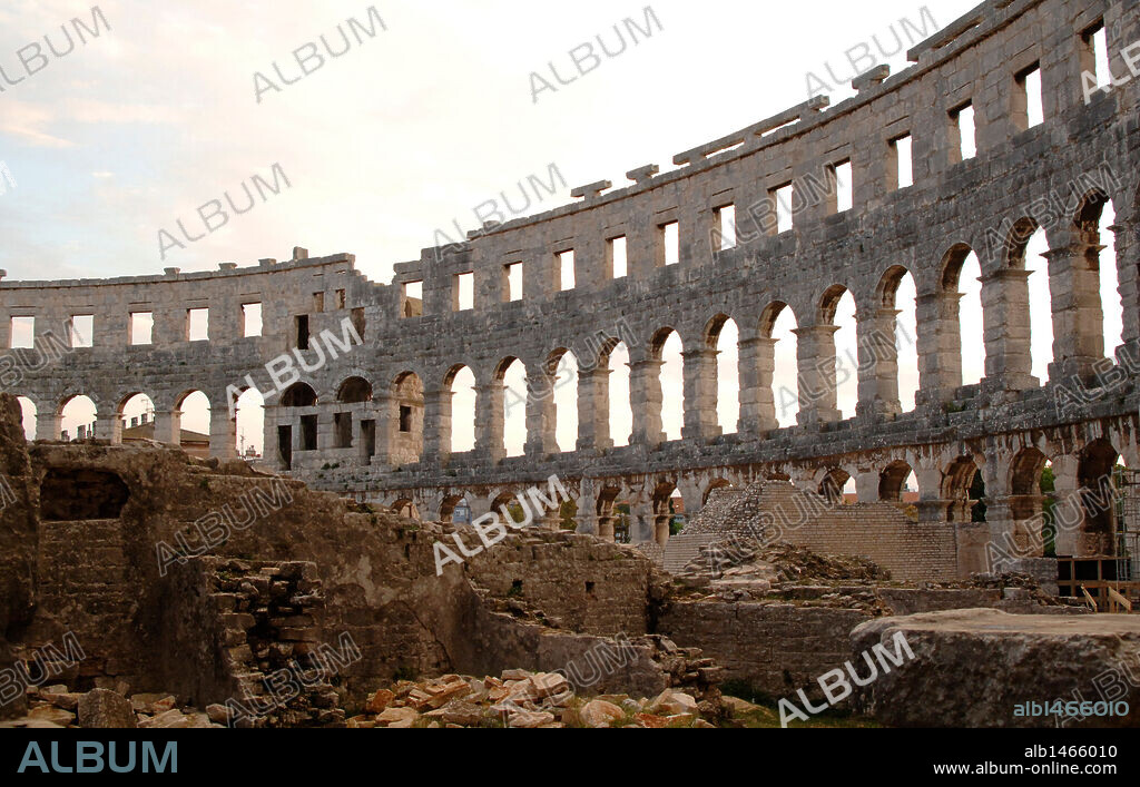 CROATIA. Roman Amphitheater. Built in the first century A.D. Declared a World Heritage Site by UNESCO. Inside view. Pula. Istrian Peninsula.