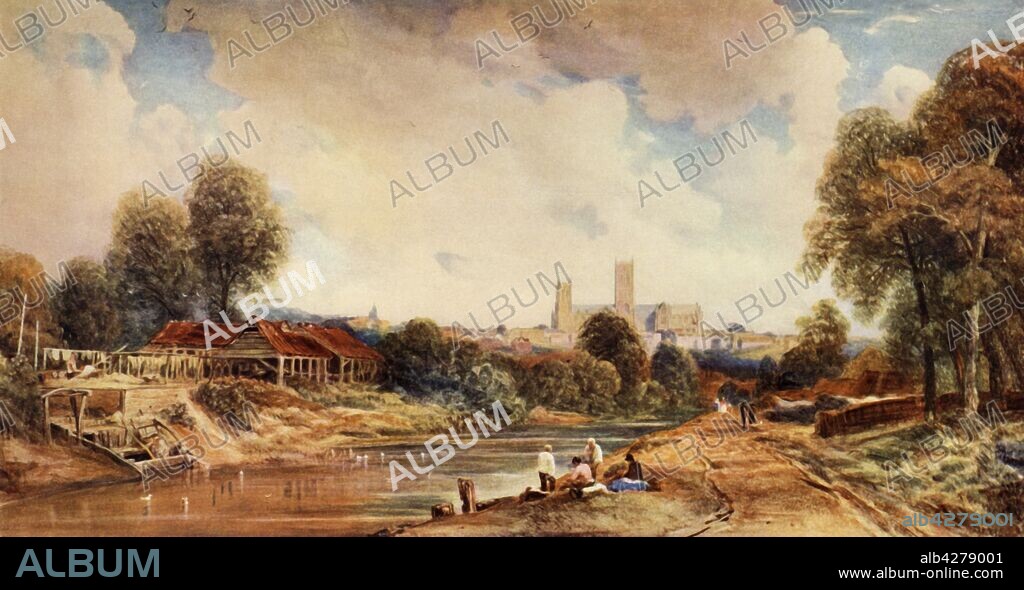 PETER DE WINT. 'Lincoln', early 19th century, (1934). View of the River Witham in Lincolnshire, with Lincoln Cathedral in the distance. From "The Connoisseur", Vol 93, No 389, January 1934. [The Connoisseur Ltd., London, 1934].