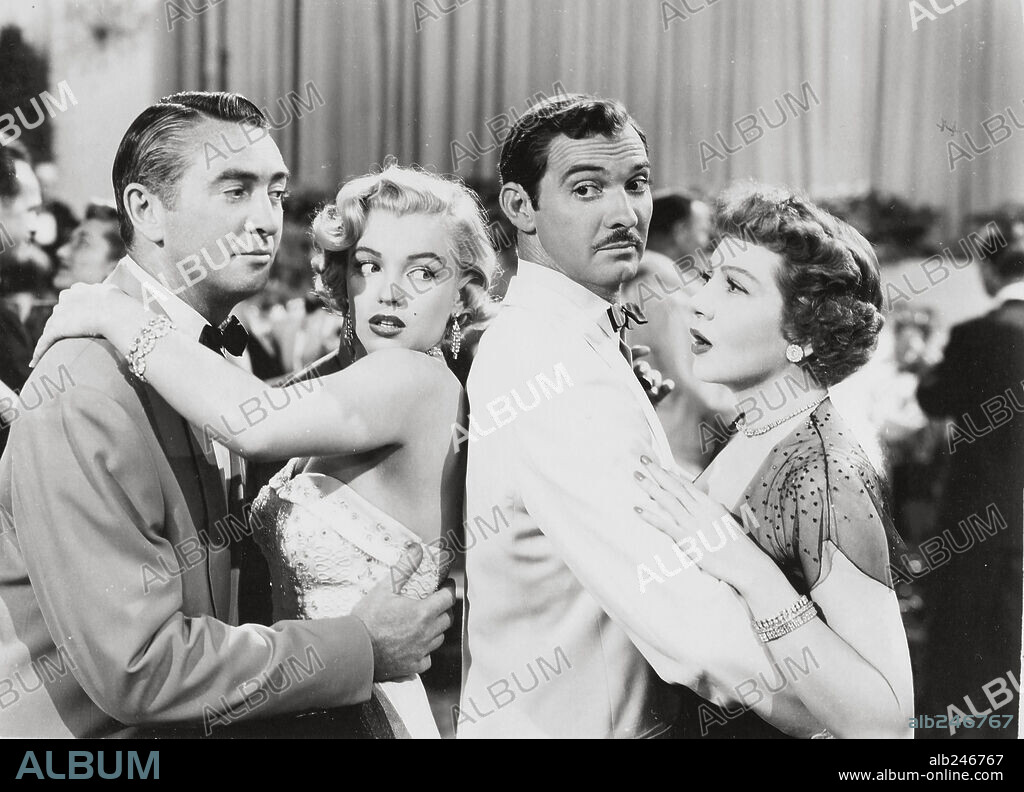NORMA JEAN BAKER, MACDONALD CAREY, CLAUDETTE COLBERT and ZACHARY SCOTT. CLAUDETTE COLBERT, MACDONALD CAREY, MARILYN MONROE and ZACHARY SCOTT in LET'S MAKE IT LEGAL, 1951. Copyright 20TH CENTURY FOX.