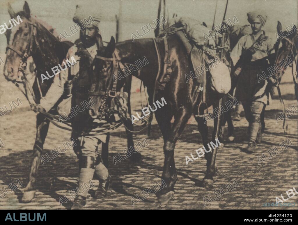 Primera guerra mundial (1914-1918). Caballería india antes de la batalla.