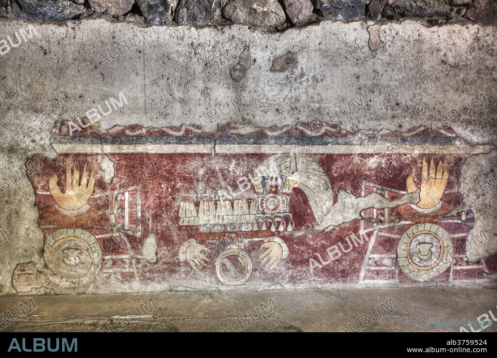 Wall Mural of the Healing Hands, Palace of Tetitla, Teotihuacan Archaeological Zone, UNESCO World Heritage Site, State of Mexico, Mexico, North America.