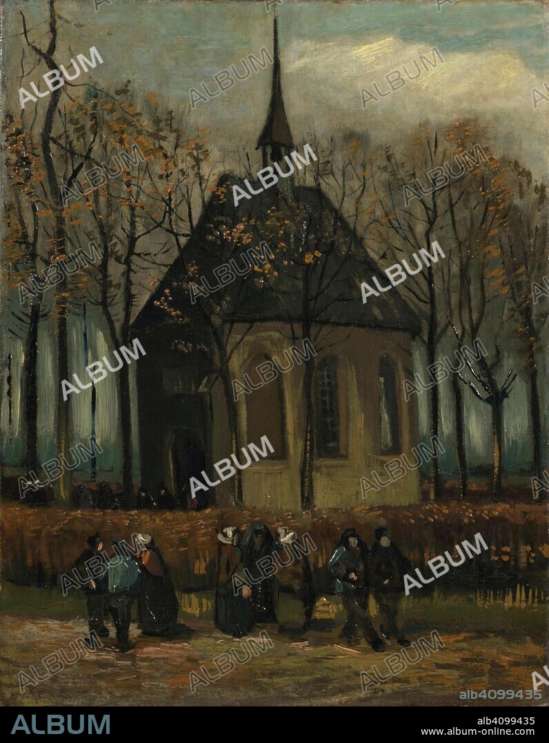 VINCENT VAN GOGH. Congregation Leaving the Reformed Church in Nuenen. Date: January-February 1884 and autumn 1885, Nuenen. Dimensions: 41.5 cm x 32.2 cm, 54.00 cm x 45.00 cm.