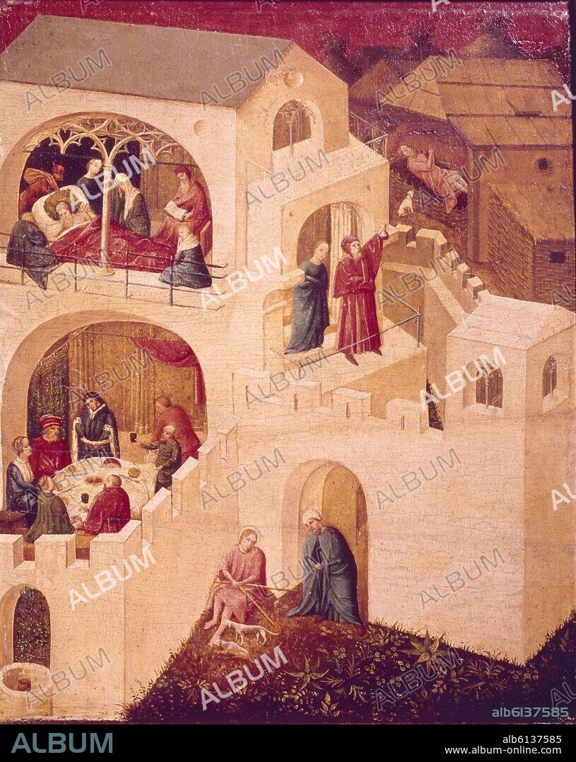 LAZARO Y EL MAL RICO - SIGLO XV - OLEO SOBRE MADERA - PINTURA GOTICA.
