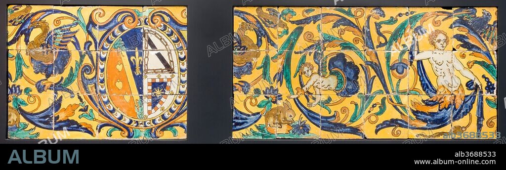 Hernando de Valladares / "Friso de azulejos", Hacia 1620, Cerámica (Terracota pintada), 40 x 145 cm.
