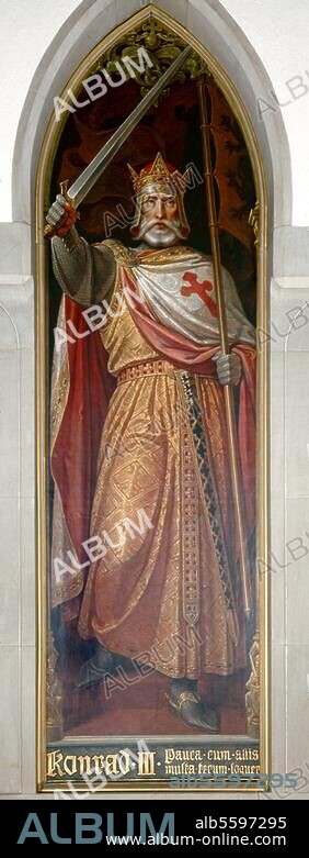 Conrad III. Roman-German King (1138-52), around 1093 - Bamberg 15.2.1152. Full-length portrait. Painting by Ferdinand August Michael Fellner (1799 - 1859), around 1840. Frankfurt am Main, Romans, Emperor's Hall.