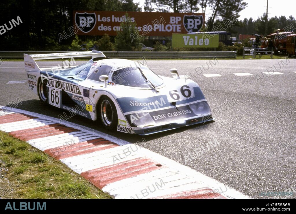 The Emka Aston Martin built by Michael Cane in Godalming for Pink Floyd manager Steve O'Rourke. Tiff Needell-Nick Faure-Steve O'Rourke's EMKA C84-1. Le Mans, France 16 June 1985.