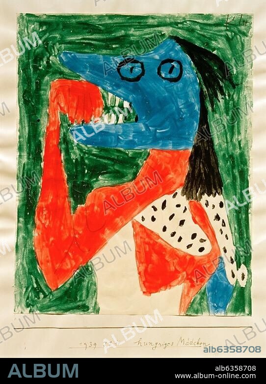 PAUL KLEE. Klee, Paul 1879-1940. "hungriges Mädchen" (Hungry Girl), 1939, 671. Distemper and pencil on paper on cardboard, 27.1 x 21.3cm. Gift of Livia Klee,.