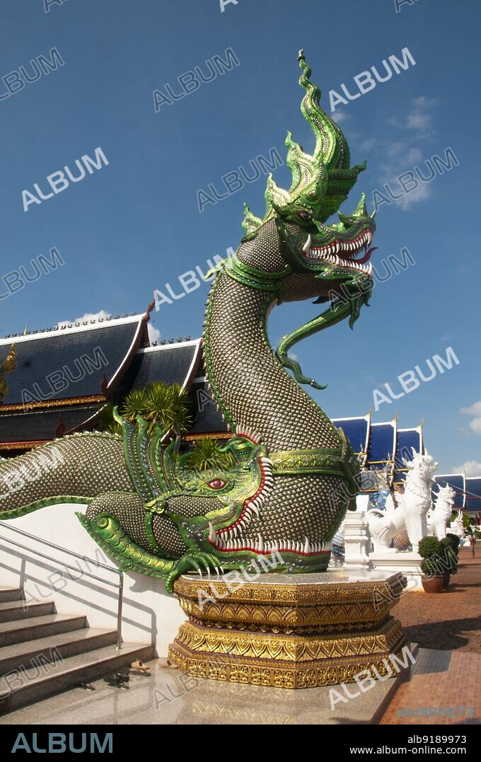 Thailand: A naga (mythical snake) emerges from the mouth of a makara (mythical sea creature), Wat Ban Den, Ban Inthakin, Mae Taeng District, Chiang Mai. Wat Ban Den, also known as Wat Bandensali Si Mueang Kaen, is a large Buddhist temple complex north of the city of Chiang Mai in Northern Thailand.
