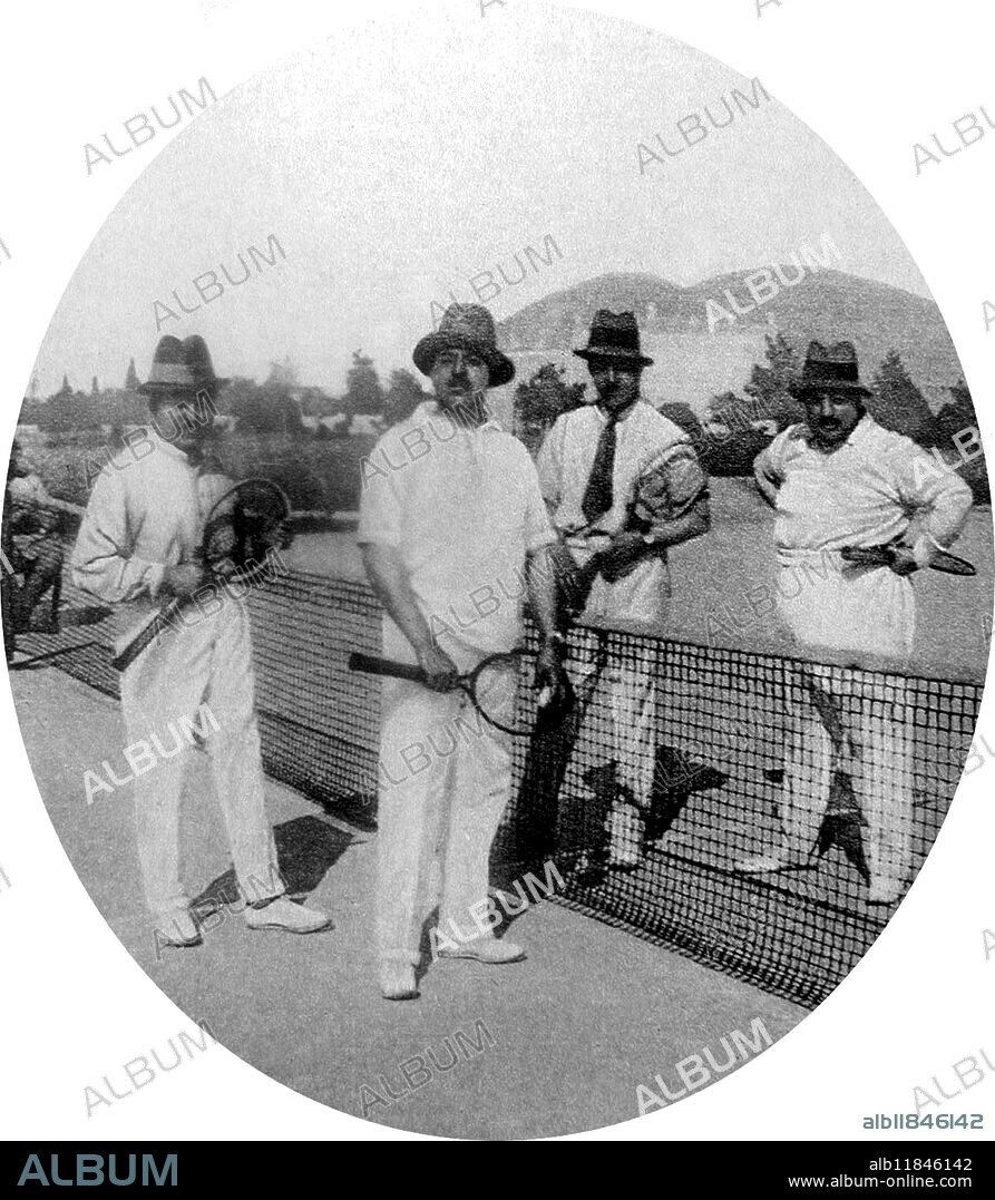 Lawn tennis at the summer palace at Paghman: The King of Afghanistan, King Amanullah (in foreground).