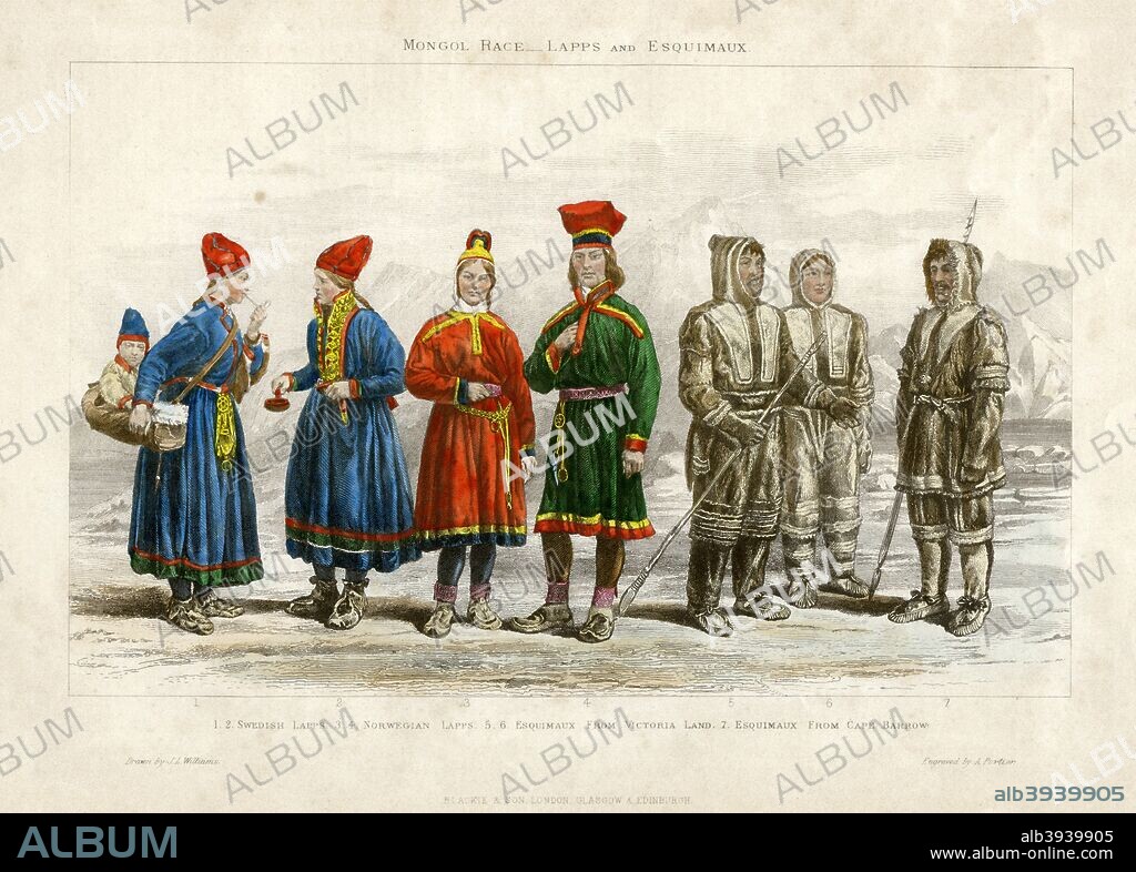 'Mongol Race, Lapps and Esquimaux', 19th century. Swedish Lapps, Norwegian Lapps, Esquimaux from Victoria Lane, Esquimaux from Cape Barrow.