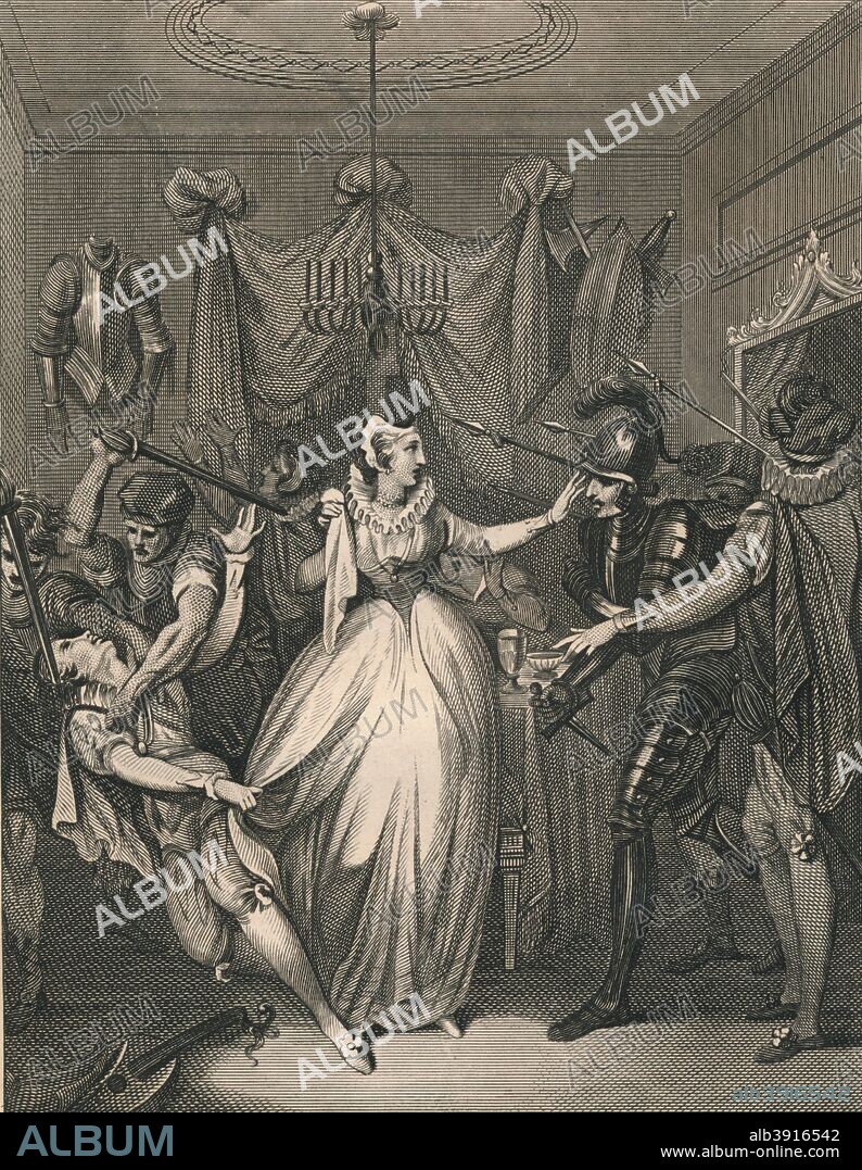 The Death of Rizzio. David Rizzio (c1533-1566), was an Italian courtier, who rose to become the private secretary of Mary, Queen of Scots. Mary's husband, Lord Darnley, is said to have been jealous of their friendship and because of rumours that he had made Mary pregnant. David Rizzio was stabbed 56 times on 9th March 1566 by Lord Darnley and his friends.