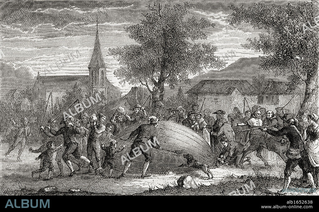 The Destruction of Charles balloon Paris France August 27 1783 Jacques Alexandre Cesar Charles 1746 - 1823 French chemist physicist and aeronaut From the book Wondeful Balloon Ascents or The Conquest of the Skies published c 1870.