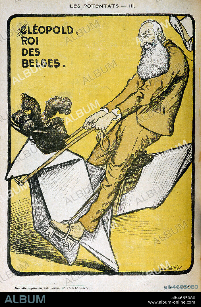 LEOPOLD II (1835-1909) roi des belges sur une cocotte (representant sa maitresse Cleo de MERODE (1875-1966). Caricature par Louis MALTESTE (1862-1928) pour La Vie en Rose du 9 mars 1902. Credit : Coll. Jonas/KHARBINE-TAPABOR.