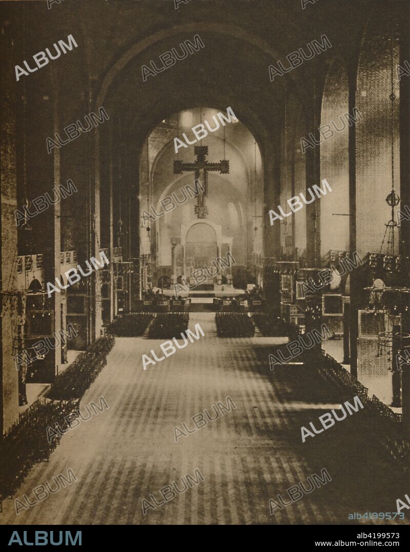 'Interior of Westminster Cathedral Viewed from the West End', c1935. Designed by John Francis Bentley (1839-1902), work began on Westminster Cathedral in London in 1895 and it opened in 1903. It is the largest Catholic church in England and Wales and the seat of the Archbishop of Westminster. From "Wonderful London, Volume 3", edited by Arthur St John Adcock. [The Fleetway House, London, c1935].