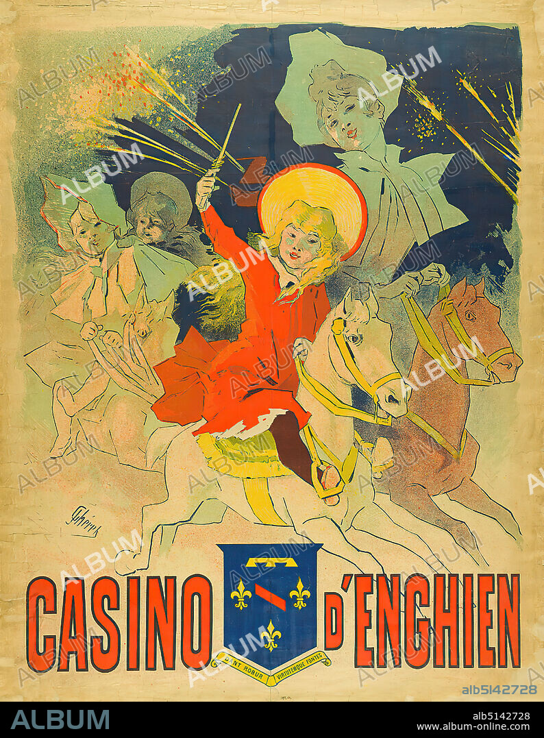 Jules Chéret, Imprimerie Jules Chéret, Casino d'Enghien, paper, lithograph, total: height: 134,5 cm; width: 14,2 cm, signed: u. li. in print: JChéret, product and business advertising (posters), tourism posters, children, children's games.