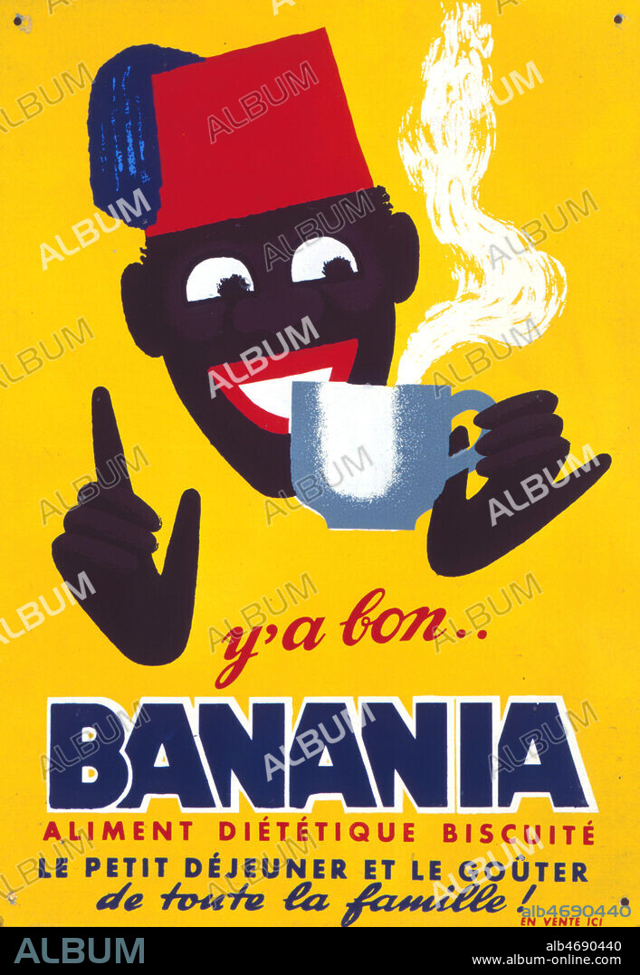 HERVÉ MORVAN. 'Y'a bon Banania : aliment dietetique biscuite'. Affiche publicitaire pour le chocolat Banania Illustration de Herve MORVAN (1917-1980) ADAGP. vers 1955 - 1959. Credit : Coll. Perrin/KHARBINE-TAPABOR.
