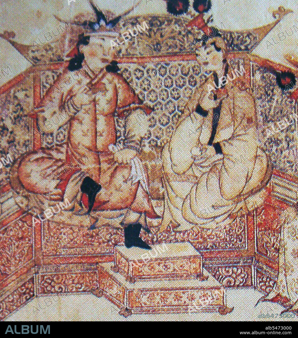 Ghazan Khan with his wife Kokachin at court, from a 13th century Mongolian painting. Kokachin was a 13th century Mongol princess from the Yuan dynasty in China, belonging to the Mongol Bayaut tribe. In 1291, she was betrothed to the Ilkhanate khan Arghun by the Mongol Great Khan Kublai. This followed a request by Arghun to his grand-uncle Kublai to send him a relative of his dead wife, and Kublai chose the 17-year-old Kokotchin ('Blue, or Celestial, Lady'). Kublai, from his capital of Khanbaliq (the Khan's city, modern day Beijing) entrusted Marco Polo with his last duty, to escort princess Kokechin to Arghun. The party traveled by sea, departing from the southern port city of Quanzhou in the spring of 1291. There were 14 big ships in all, and each had 4 masts and 12 sails. They set out from Quanzhou, sailing to Sumatra, and then to Persia, via Sri Lanka and India (where his visits included Mylapore, Madurai and Alleppey, which he nicknamed Venice of the East). They arrived around 1293. Arghun had died in the meantime however, and Kokotchin married Arghun's son Ghazan. She became his principal wife.