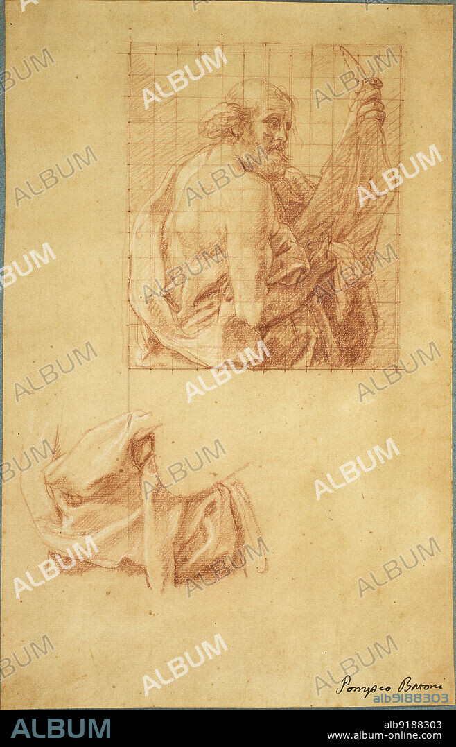POMPEO BATONI. Study for Saint Bartholomew and Drapery, c. 1740.