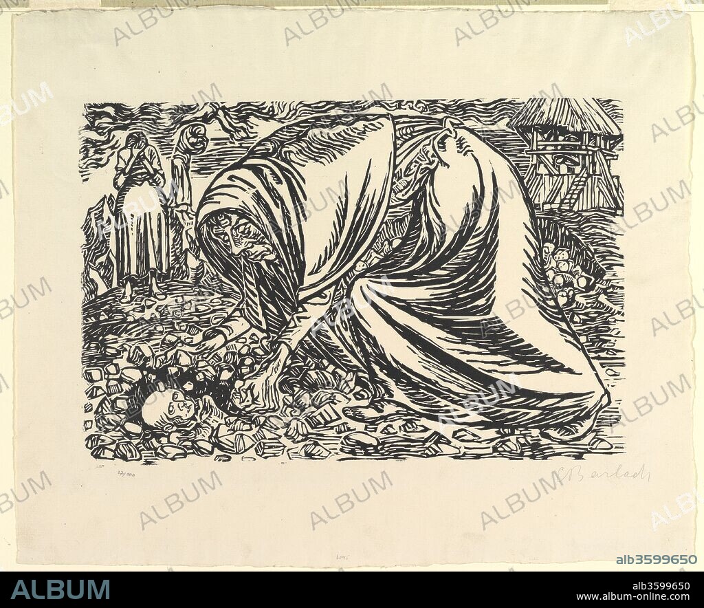 Death of a Child (Kindertod). Artist: Ernst Barlach (German, Wedel 1870-1938 Rostock). Dimensions: block: 9 3/8 x 14 3/16 inches (23.8 x 36 cm). Date: 1919.