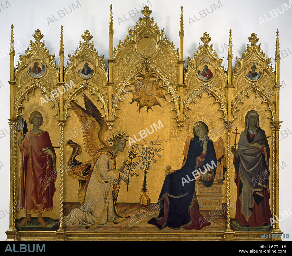 Simone Martini, Lippo Memmi/ Annunciation with St. Maxima and St. Ansanus. 1333. Tempera on wood, gold background. 184 x 168 cm.
