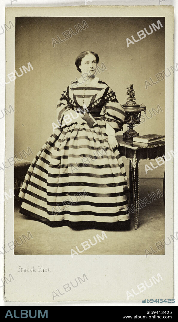 Portrait of Géraldine, (Clémentine Boudin, known as), (actress), Franck (François Gobinet de Villechole, known as), Photographer, Between 1870 and 1890, 2nd half of the 19th century, Photography, Graphic arts, Photography, Albumen paper print, Dimensions - Work: Height: 8.5 cm, Width: 5.4 cm, Dimensions: Height: 10.5 cm, Width: 6.1 cm.