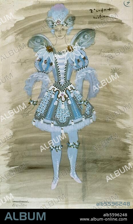 Mozart, Wolfgang Amadeus Komponist, 1756-1791. Werke: Die Zauberflöte (Oper, Libr.: E. Schikaneder; UA Wien 1791). Figurine des 2. Knaben (Mlle. Berton). Aquarell, undat., von Roger Chapelain-Midy (1904-1992). Kostümentwurf für eine Aufführung der Pariser Oper. Paris, Bibliothèque Nationale.