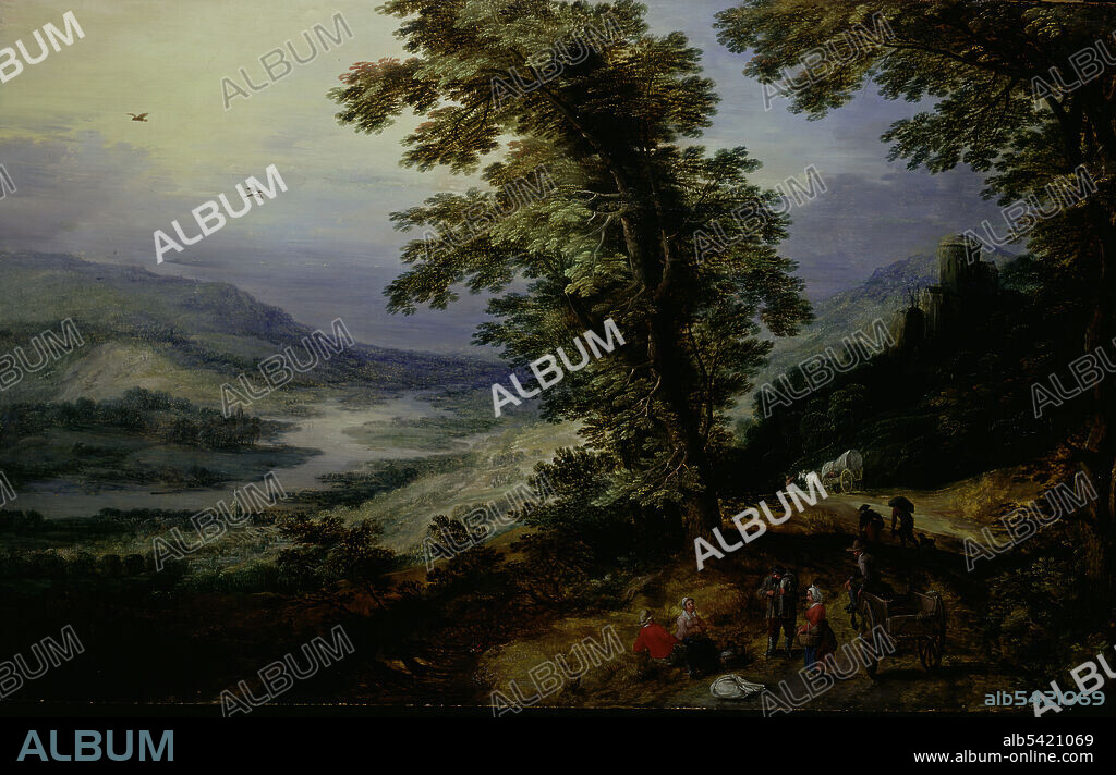 MOMPER, JOOS DE, THE YOUNGER. Mountain Road with Travelers, c. 1610/25.