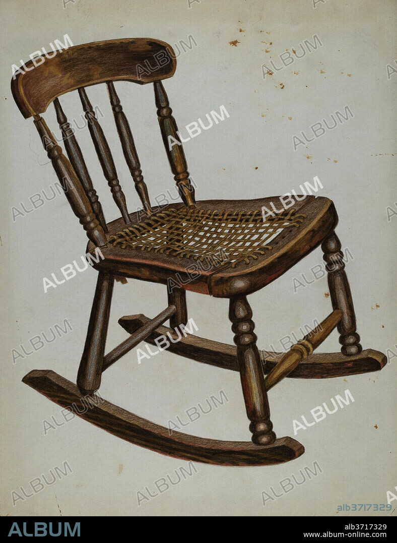 SIMON WEISS. Rocking Chair, Small, Child's. Dated: 1937. Dimensions: overall: 34.9 x 26.5 cm (13 3/4 x 10 7/16 in.)  Original IAD Object: 28"tall, 16"wide. Medium: watercolor, colored pencil, and graphite on paper.