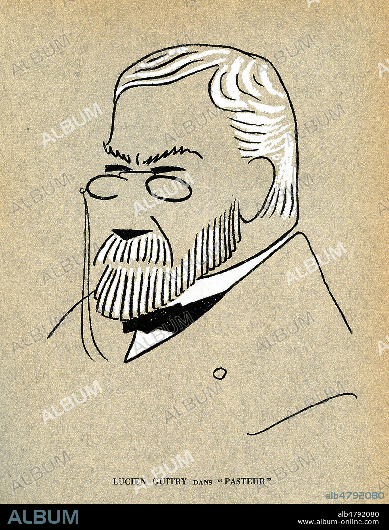 Lucien GUITRY (1860-1925) dans Pasteur. Caricature de Sacha GUITRY (1885-1957) pour son ouvrage Mes medecins de 1932. Credit : Collection Jonas/Kharbine-Tapabor.