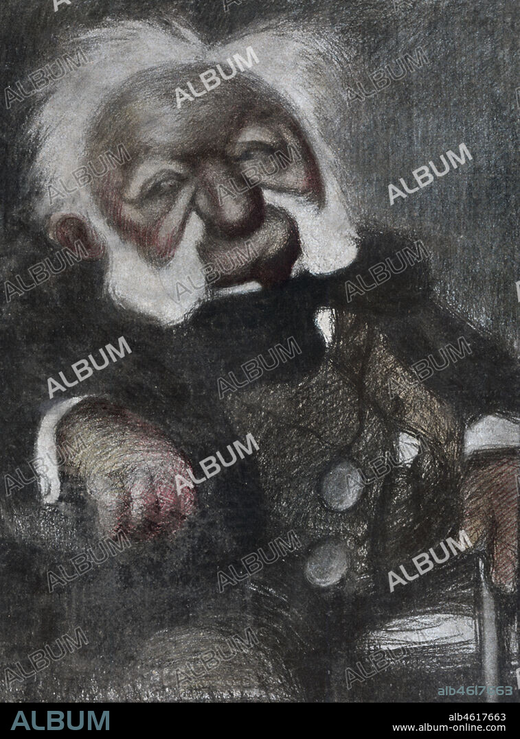 WIDENS. Ramón de Campoamor Campoosorio (1817-1901), poeta español del realismo literario. Caricatura de 1900.