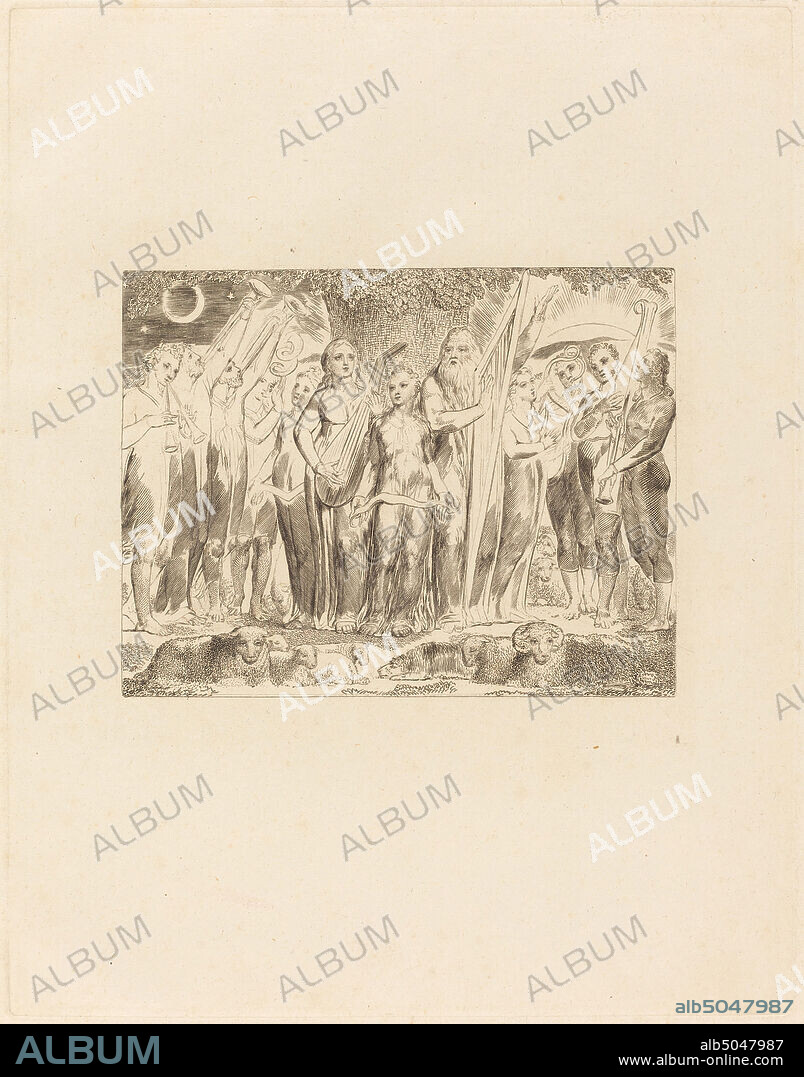 William Blake, (artist), British, 1757 - 1827, Job and His Family Restored to Prosperity, Book of Job: pl.21, (series), 1825, engraving on thick paper, plate: 21.6 x 16.8 cm (8 1/2 x 6 5/8 in.), sheet: 27.6 x 21 cm (10 7/8 x 8 1/4 in.).