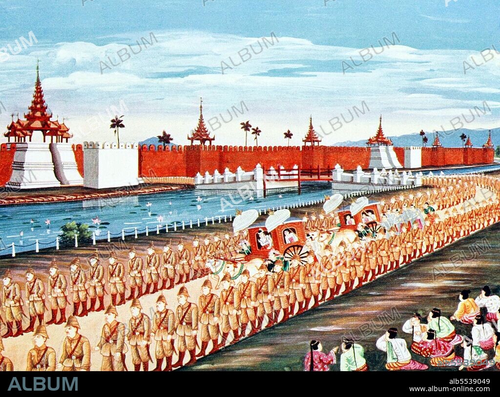 Thibaw Min  (1 January 1859 – 19 December 1916) was the last king of the Konbaung dynasty of Burma (Myanmar) and also the last in Burmese history. His reign ended when Burma was defeated by the forces of the British Empire in the Third Anglo-Burmese War, on 29 November 1885, prior to its official annexation on 1 January 1886. After abdicating the throne, Thibaw, his wife Supayalat and two infant daughters were exiled to Ratnagiri, India, a port city off the Arabian Sea. Supayalat (13 December 1859 – 24 November 1925) was the last queen of Burma who reigned in Mandalay (1878–1885), born to King Mindon Min and Queen of Alenandaw. Their reign lasted just seven years when Thibaw Min was defeated in the Third Anglo-Burmese War and forced to abdicate by the British in 1885. On 25 November 1885 they were taken away in a covered carriage, leaving Mandalay Palace by the southern gate of the walled city along the streets lined by British soldiers and their wailing subjects, to the River Irrawaddy where a steamboat awaited. Thibaw was 27 and Supayalat 26. After years of exile in India, Supayalat returned to Rangoon in 1919. She died six years later, in 1925 - shortly before her 66th birthday. Although the colonial government declared the day of her funeral a national holiday, the royal family's request for her to be buried in Mandalay was also refused. Her funeral was, however, held with pomp and ceremony as befitted a Burmese queen. Supayalat lies buried at the foot of the Shwedagon Pagoda in Kandawmin Gardens between the tombs of Aung San Suu Kyi's mother Khin Kyi and the former UN Secretary General U Thant.