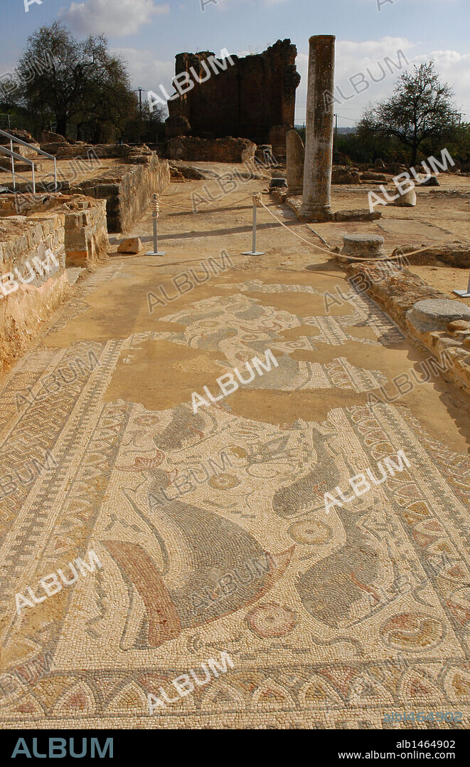 Ruins of Milreu. Roman Villa (1st - 4th century A.D.). Mosaic detail. Estoi, near Faro. Algarve. Portugal.